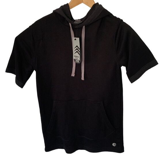 Solaris Mens S French Terry Short-Sleeve Hoodie Sweatshirt Black NEW - Picture 7 of 7